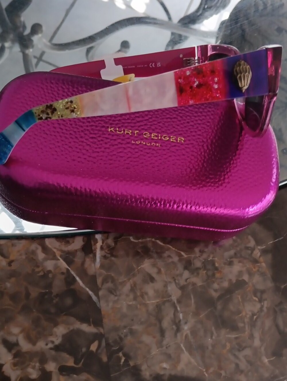 Kurt Geiger Hot Pink Transparent Square Sunglasses - Picture 2 of 2